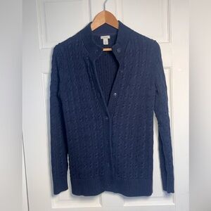 L.L. Bean Women's Navy Blue Cable Knit Sweater 100% Cotton Crewneck Classic XS